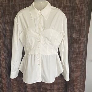 A.W.A.K.E. Mode Crisp White Corset Style Shirt Tunic 42 Like New Condition